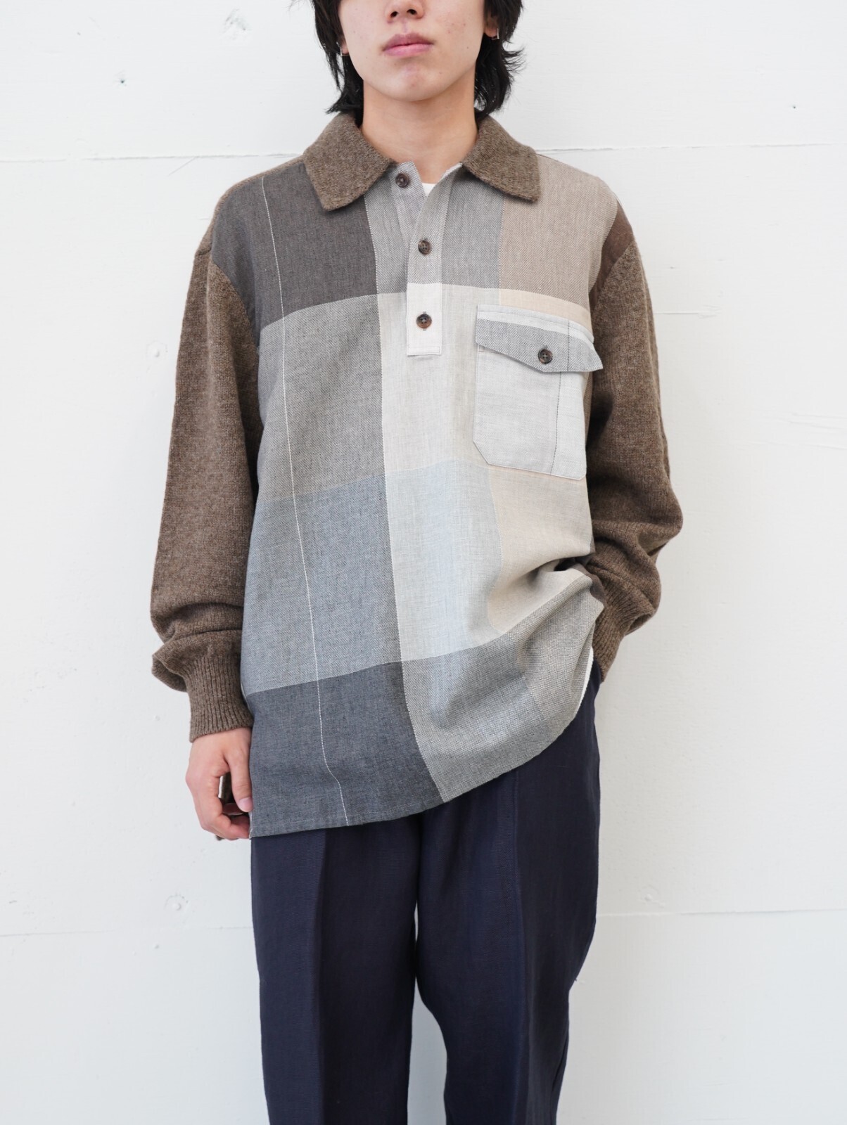 SEVEN BY SEVEN 男士 REWORK PULLOVER KNIT SHIRTS ‐Strike off fabrics‐ 图片4