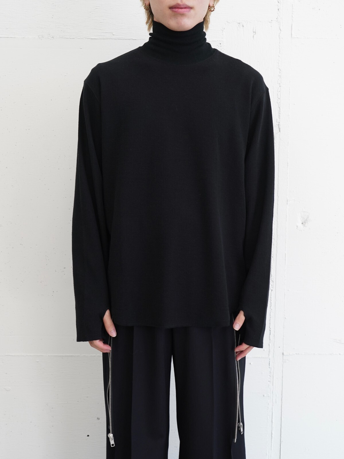 saby MENS HIGH NECK LONG SLEEVE TEE - 26/1 BD Micro Waffle - IMAGE1
